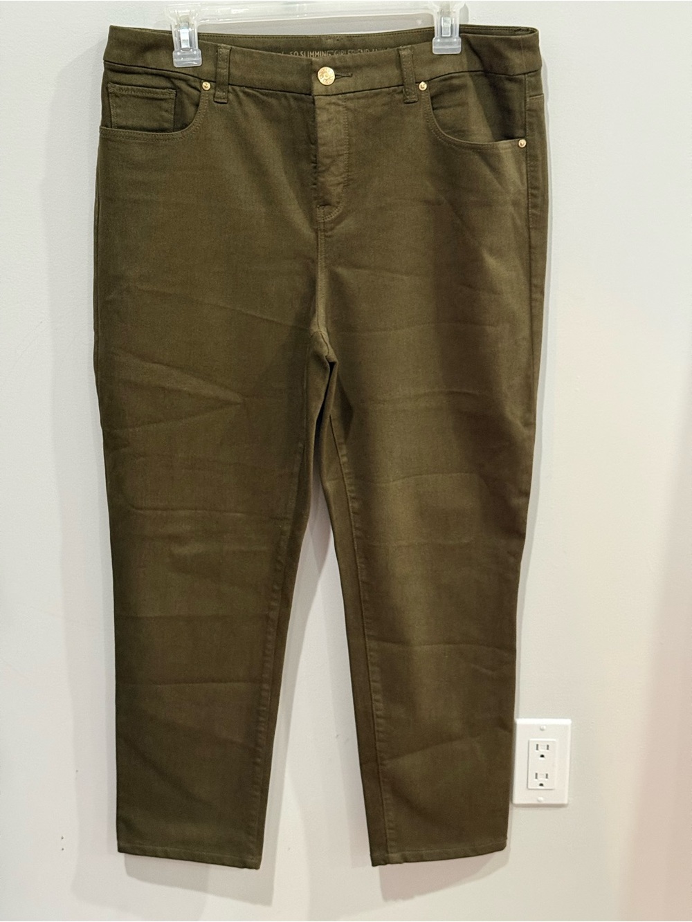 Chicos 2 (L) So Slimming Girlfriend Ankle Women’s Olive Green Stretch Jeans 753